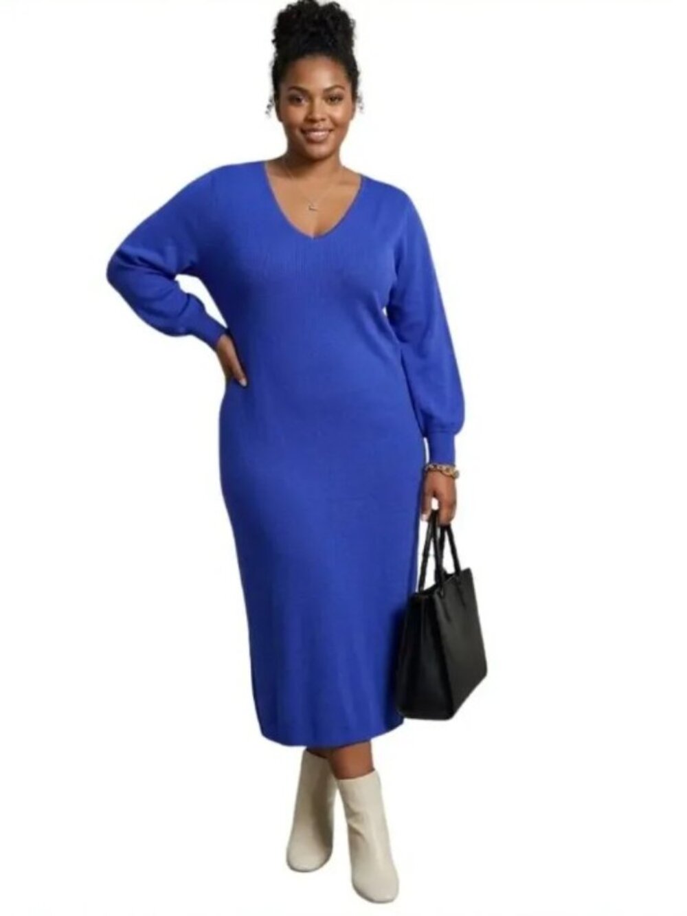 Ava & Viv Cobalt Blue Balloon Long Sleeve Maxi V Knit Sweater Dress NWT 4X